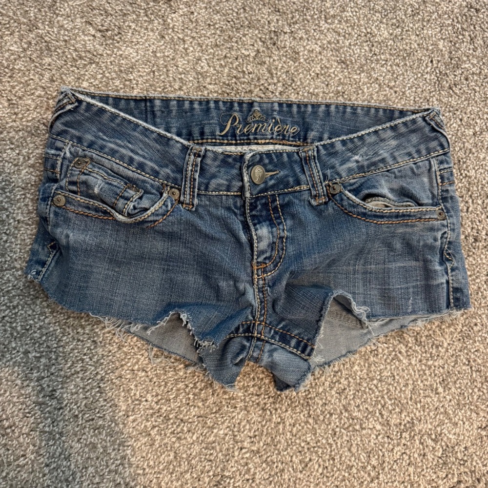 Y2K Trashy Low Rise Premiere Denim Cutoff Shorts Size 7/8 Blue